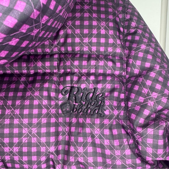 Ride Snowboards Women’s Purple Checked Down Puffer Winter Jacket Coat Ski Small - Picture 10 of 13